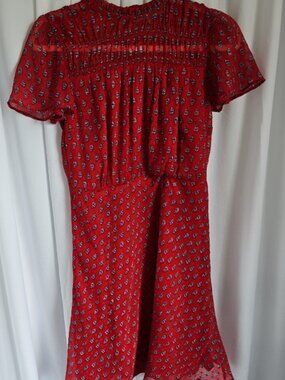 LOFT red paisley print midi dress - Size 0 Petite